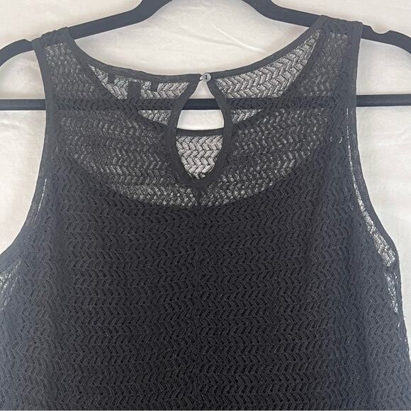 Eileen Fisher Herringbone Open Knit Lace Tank Dress Size Small Sheer Black - Picture 4 of 11